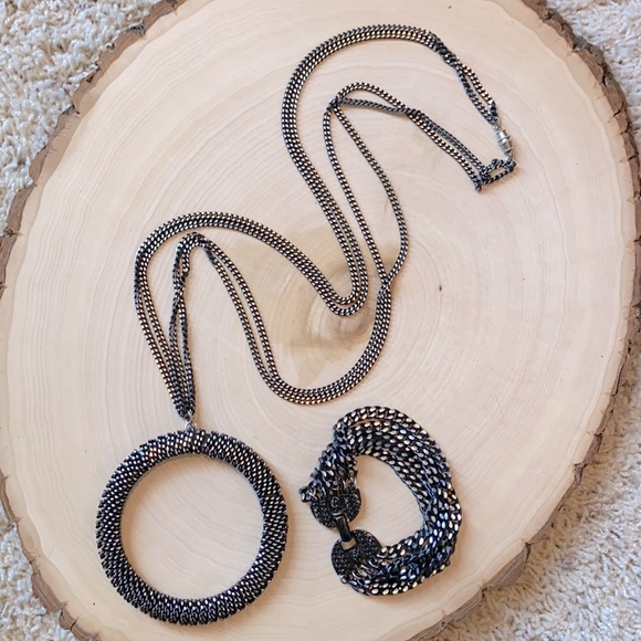 VINTAGE Black & Silver Soft Chain Set. - Picture 2 of 6
